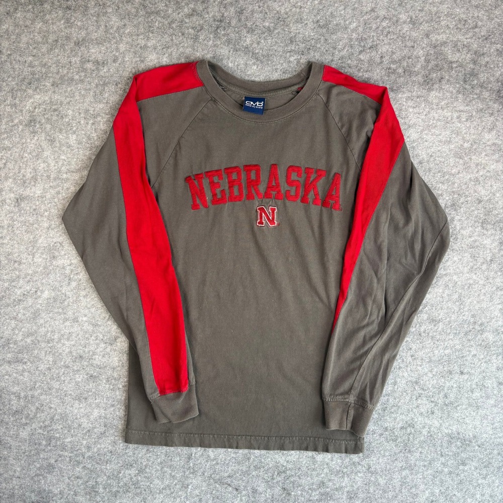 OVB Nebraska Huskers Long Sleeve Shirt Gray Red Embroidered Raglan Mens Medium